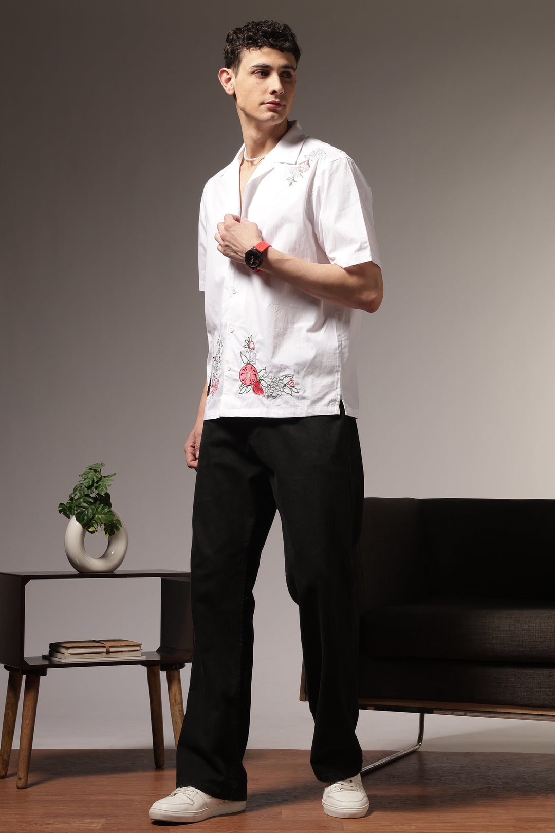 Pitcher Embroidery: White Cuban Shirt