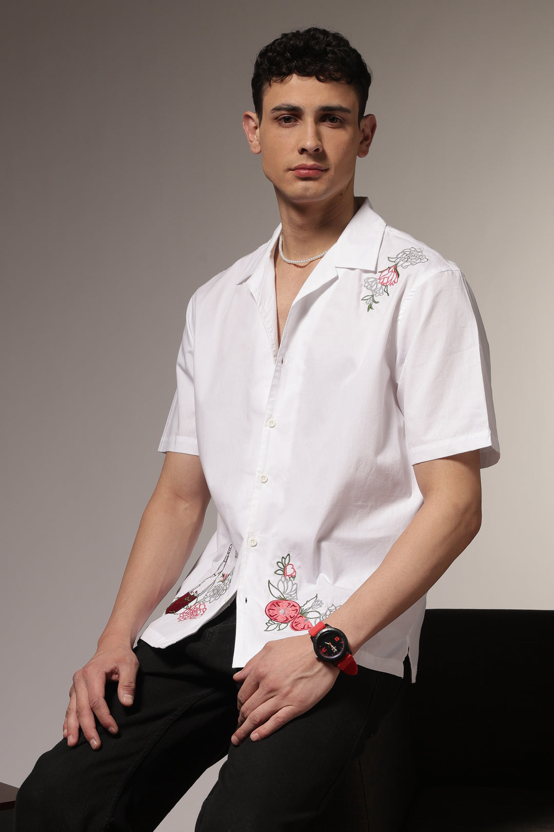Pitcher Embroidery: White Cuban Shirt