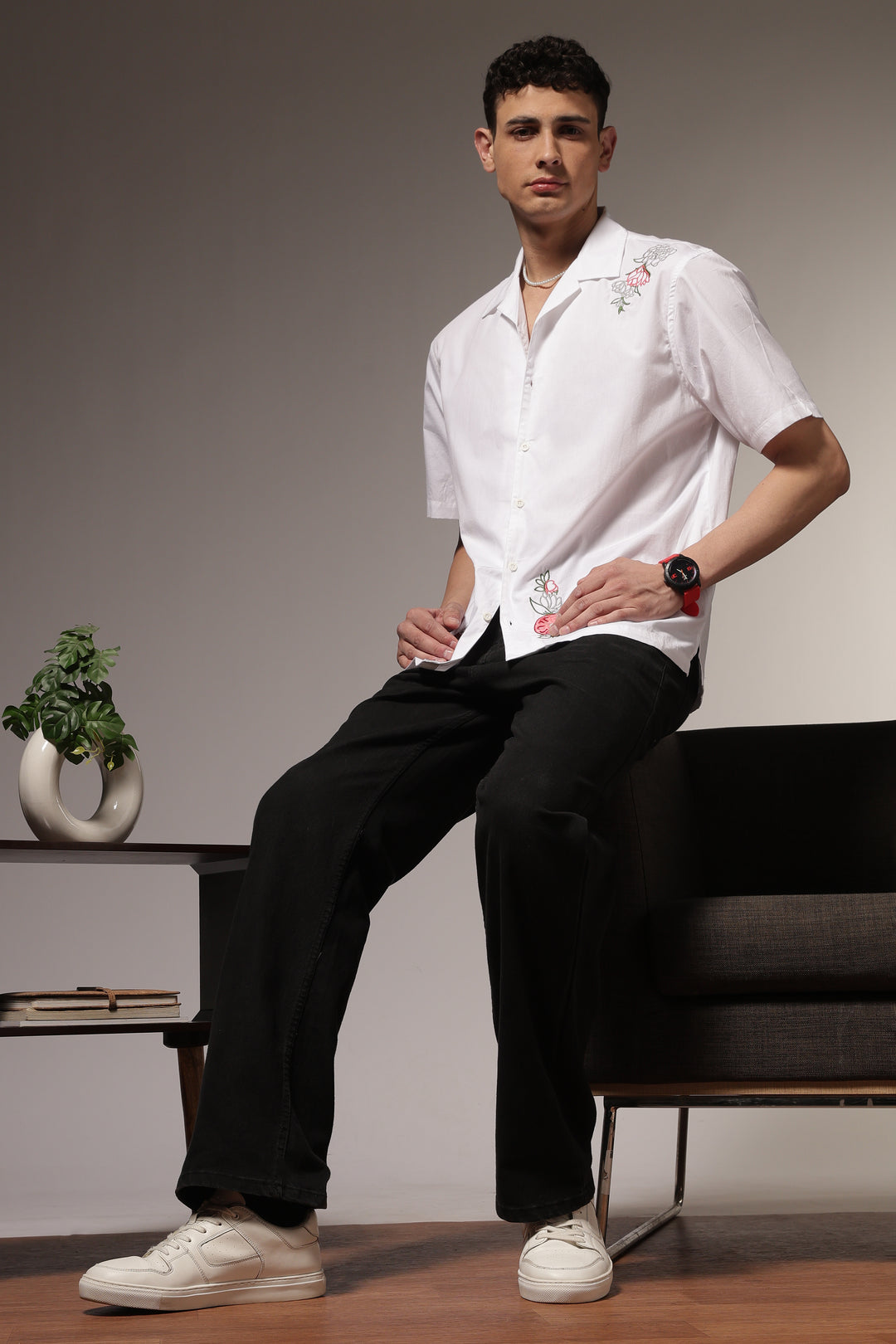 Pitcher Embroidery: White Cuban Shirt