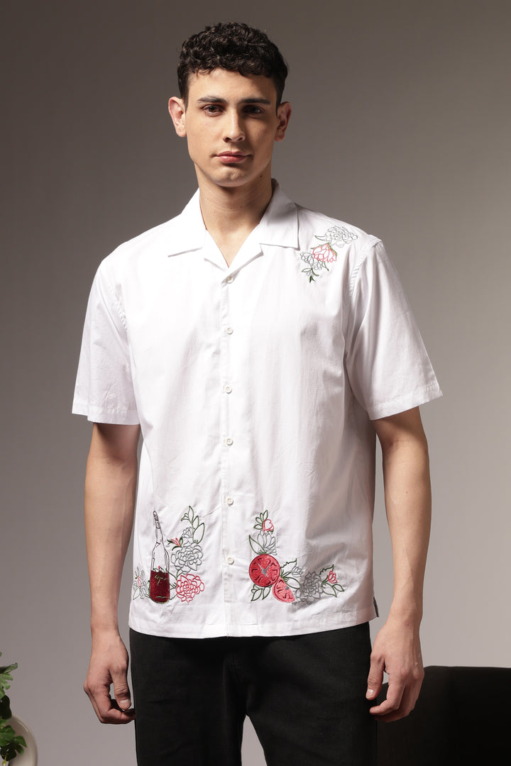 Pitcher Embroidery: White Cuban Shirt