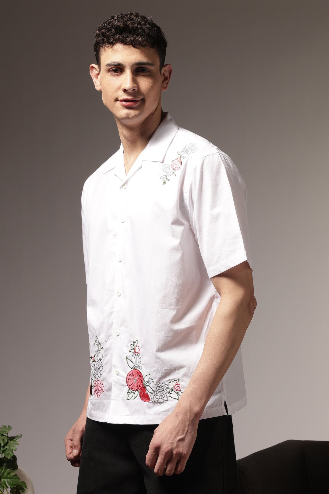 Pitcher Embroidery: White Cuban Shirt