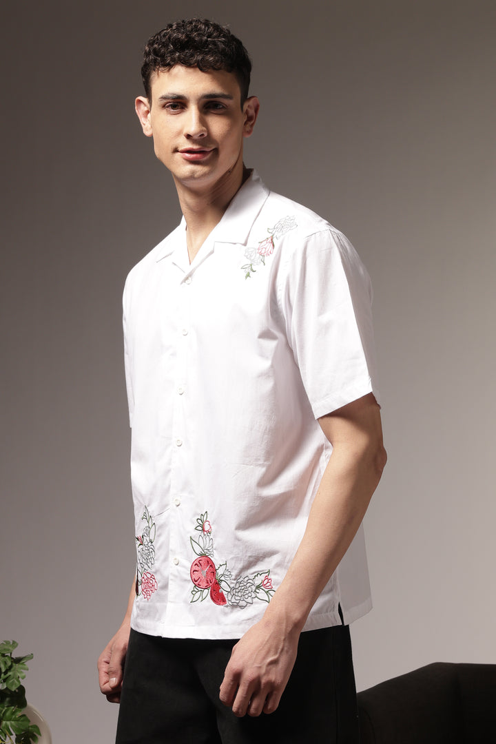 Pitcher Embroidery: White Cuban Shirt