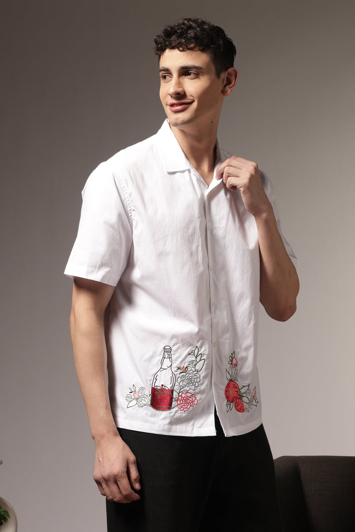 Pitcher Embroidery: White Cuban Shirt