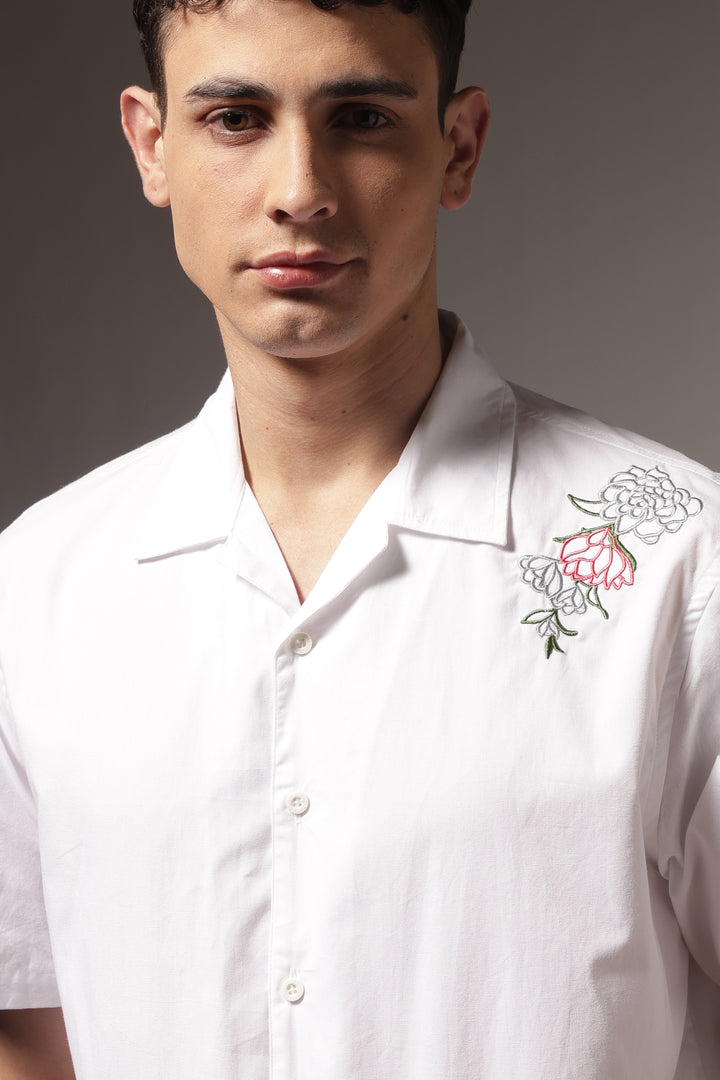 Pitcher Embroidery: White Cuban Shirt