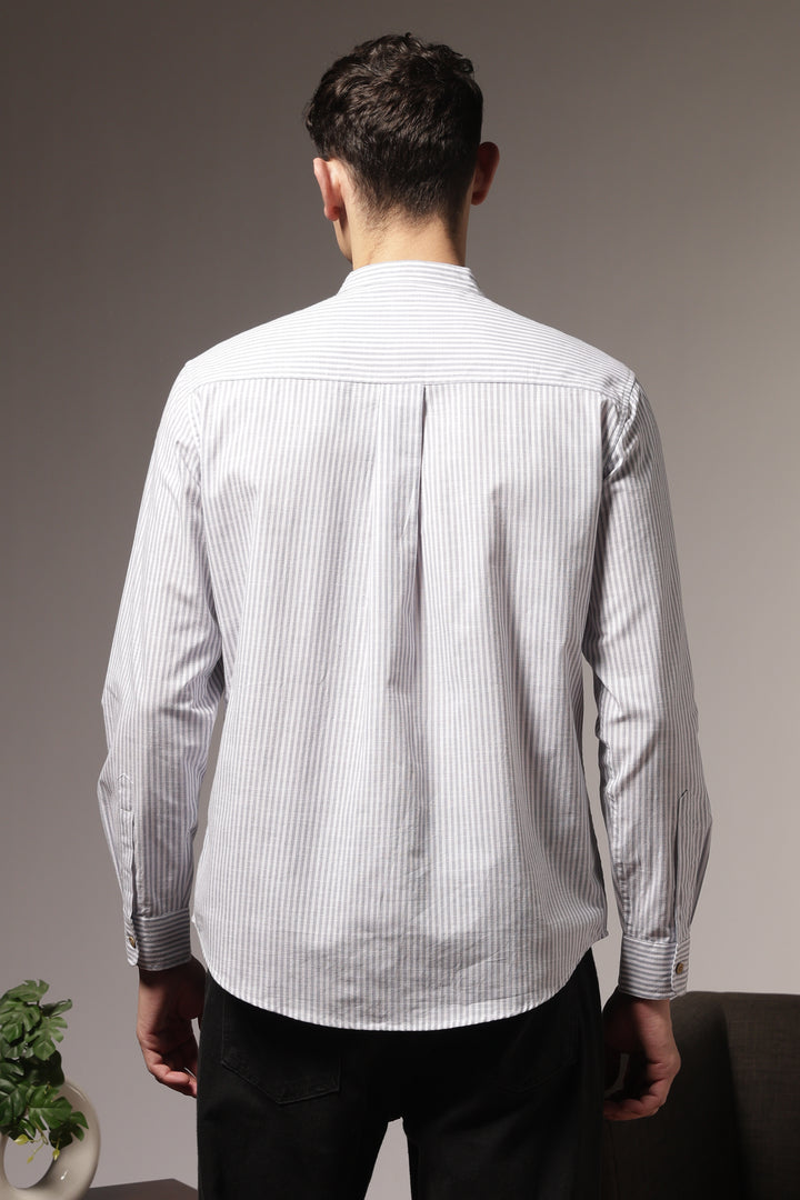 Streaks: Mandarin Collar Grey Shirt