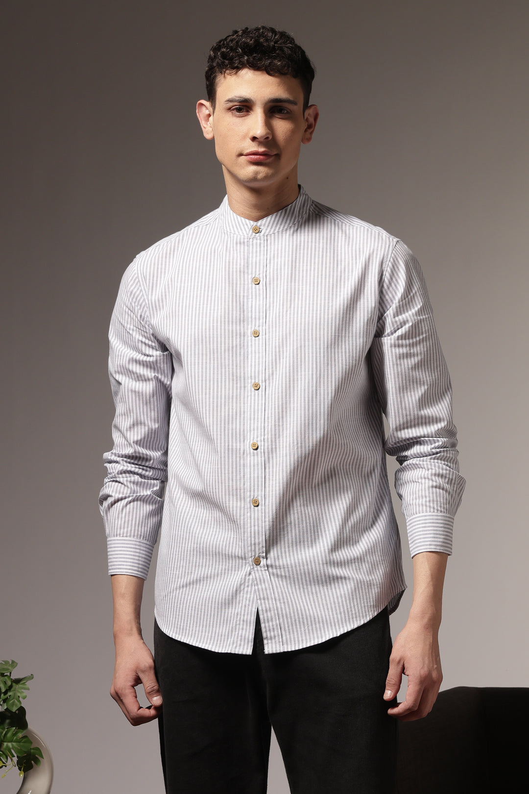 Streaks: Mandarin Collar Grey Shirt
