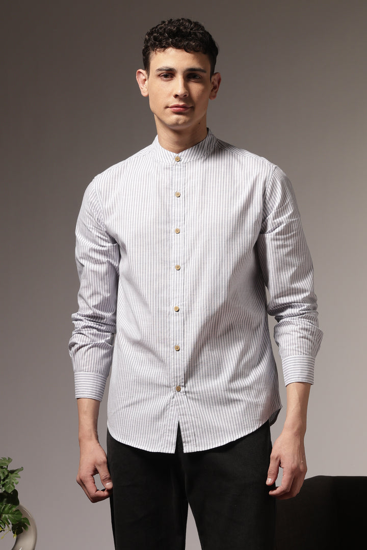 Streaks: Mandarin Collar Grey Shirt