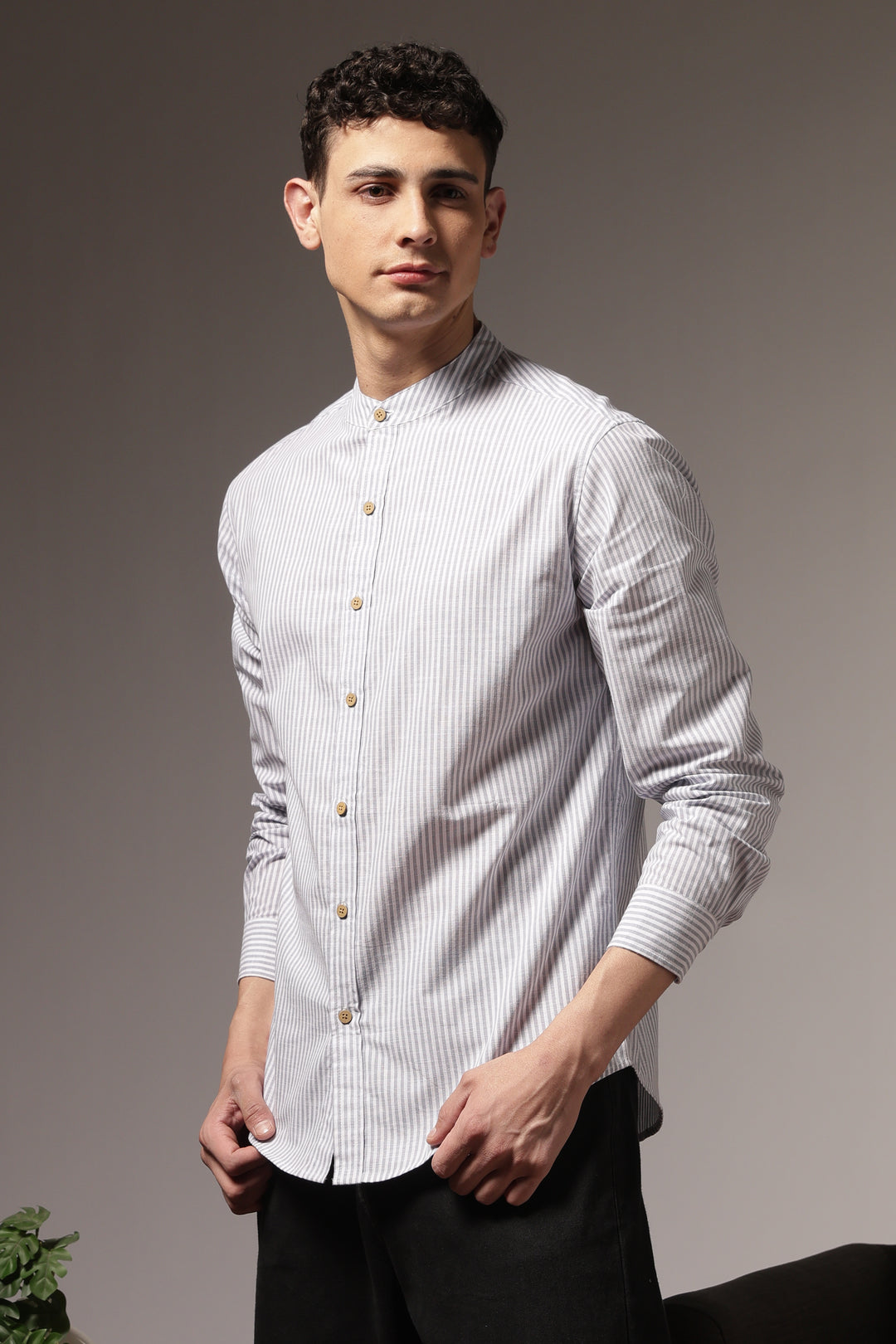 Streaks: Mandarin Collar Grey Shirt