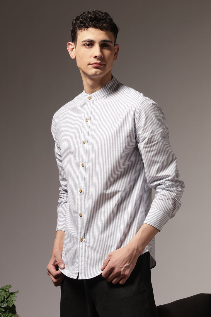 Streaks: Mandarin Collar Grey Shirt