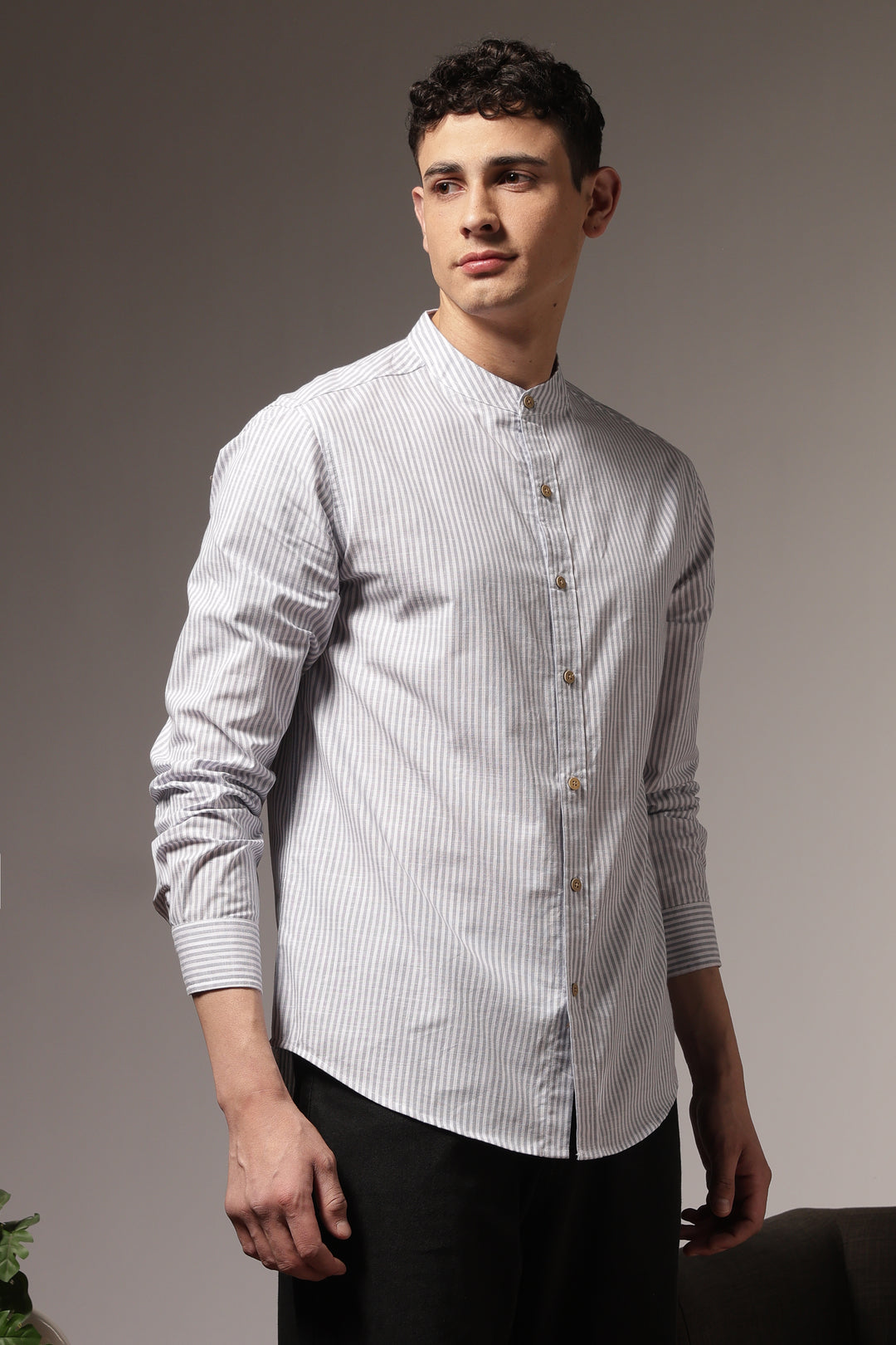 Streaks: Mandarin Collar Grey Shirt