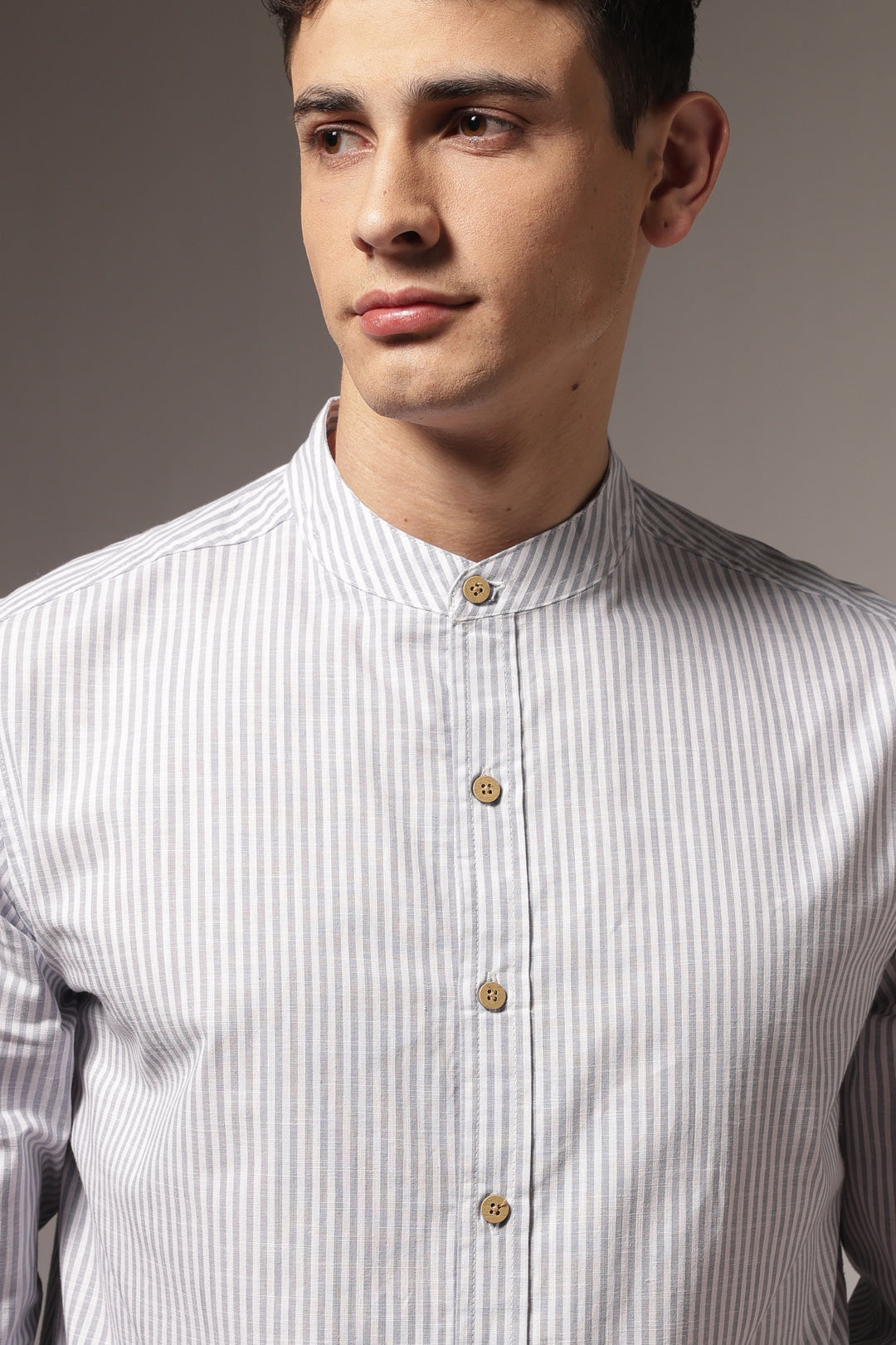 Streaks: Mandarin Collar Grey Shirt