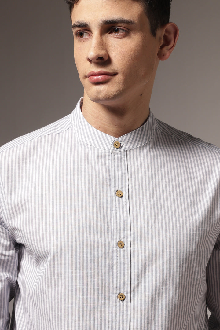 Streaks: Mandarin Collar Grey Shirt
