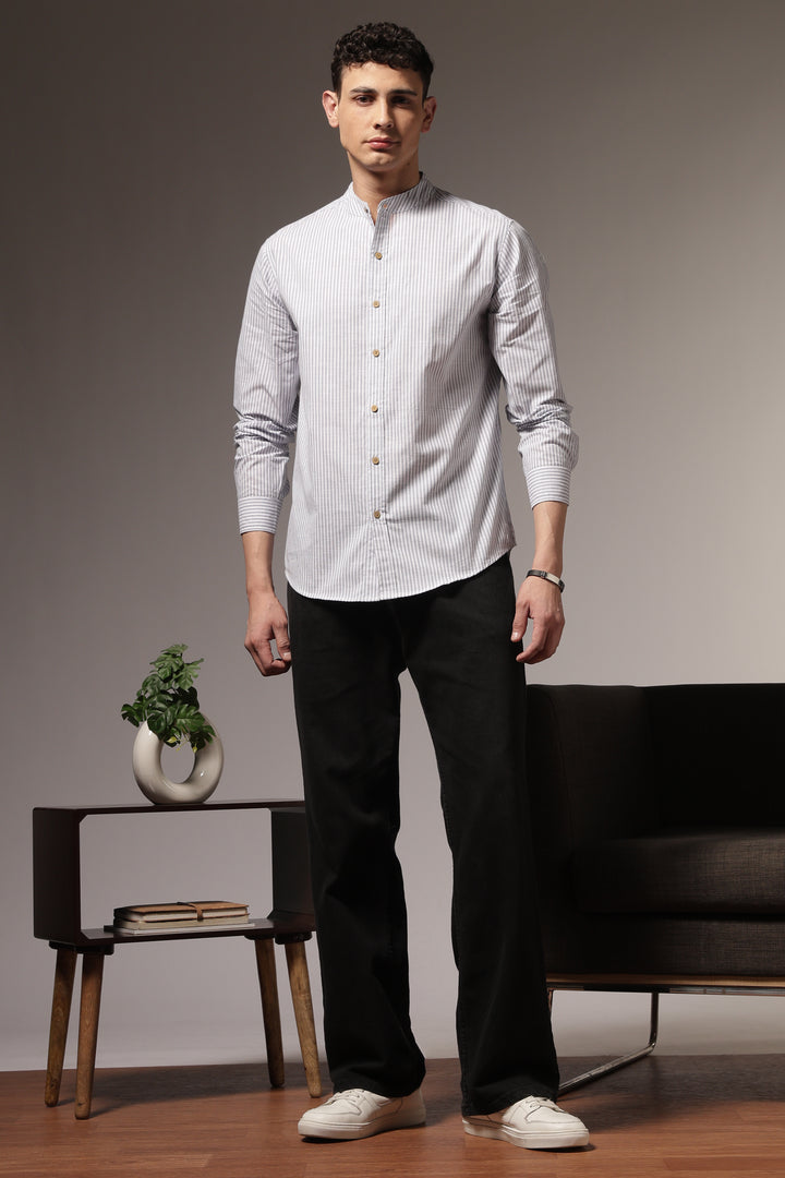 Streaks: Mandarin Collar Grey Shirt