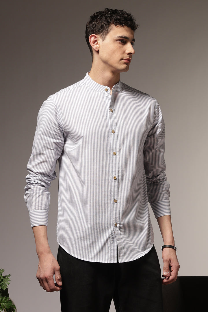 Streaks: Mandarin Collar Grey Shirt