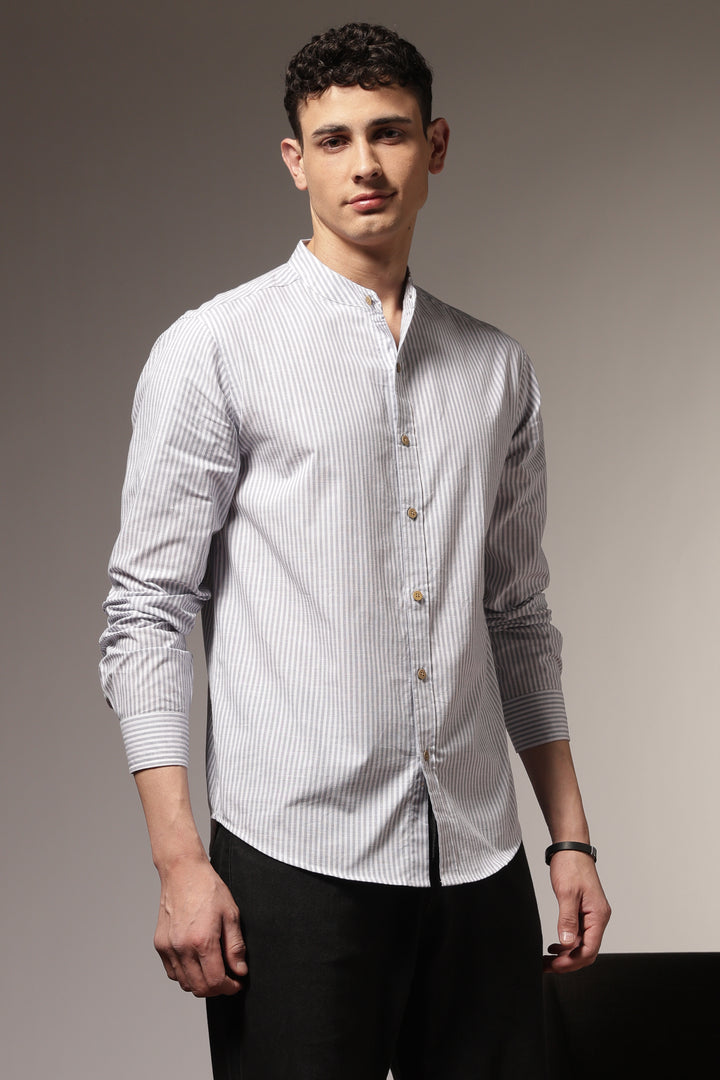 Streaks: Mandarin Collar Grey Shirt