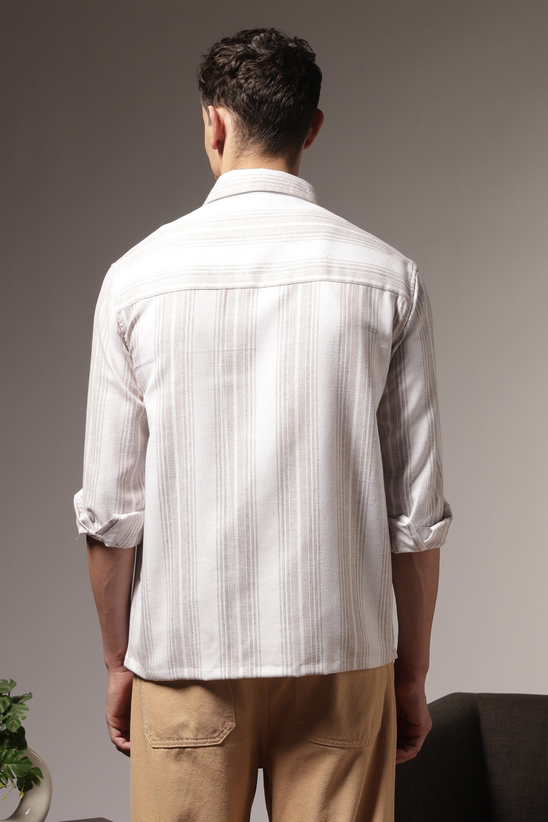 Pockets: Cream Green Streaks Shirt