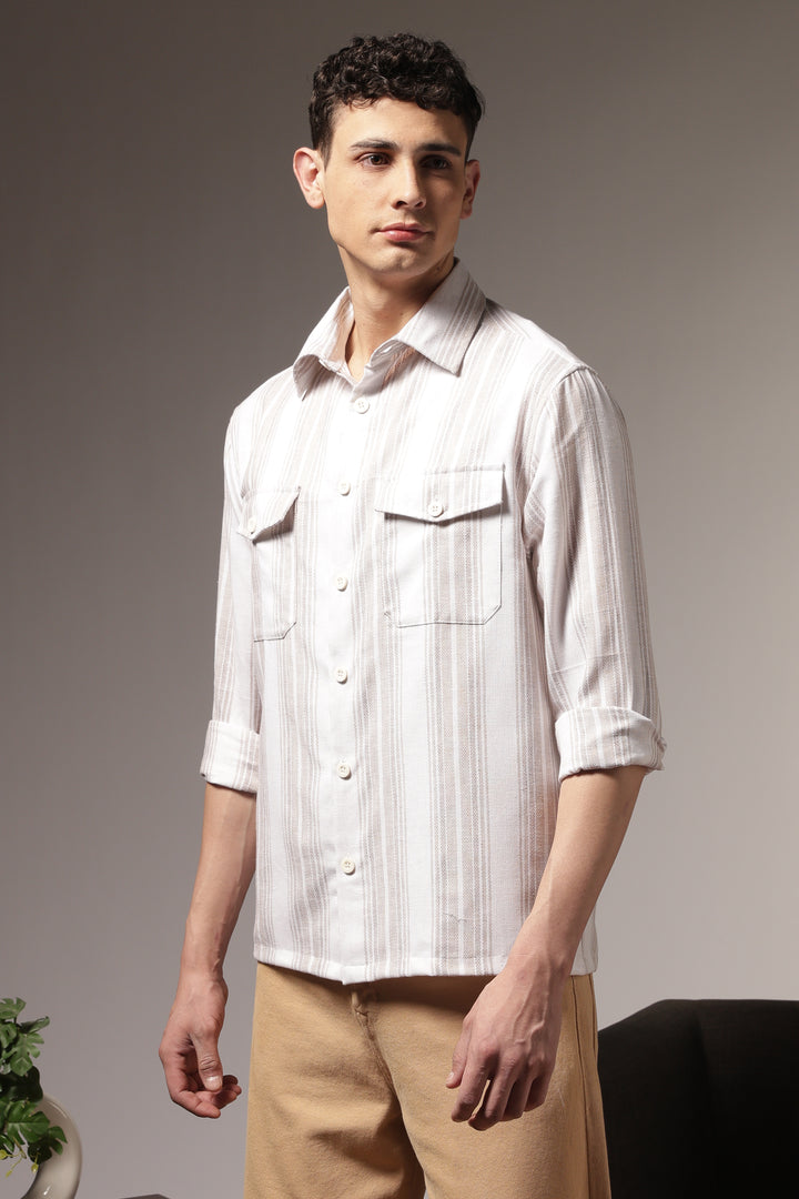 Pockets: Cream Green Streaks Shirt