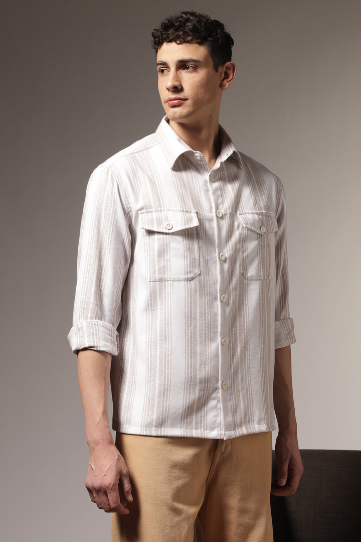 Pockets: Cream Green Streaks Shirt