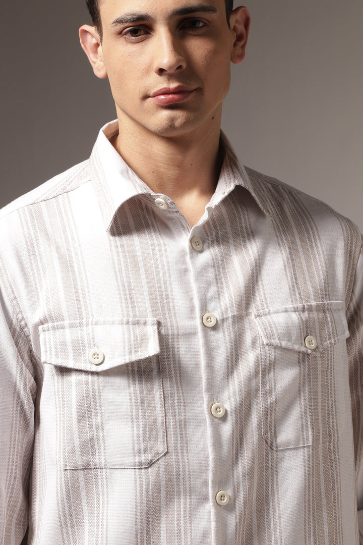 Pockets: Cream Green Streaks Shirt
