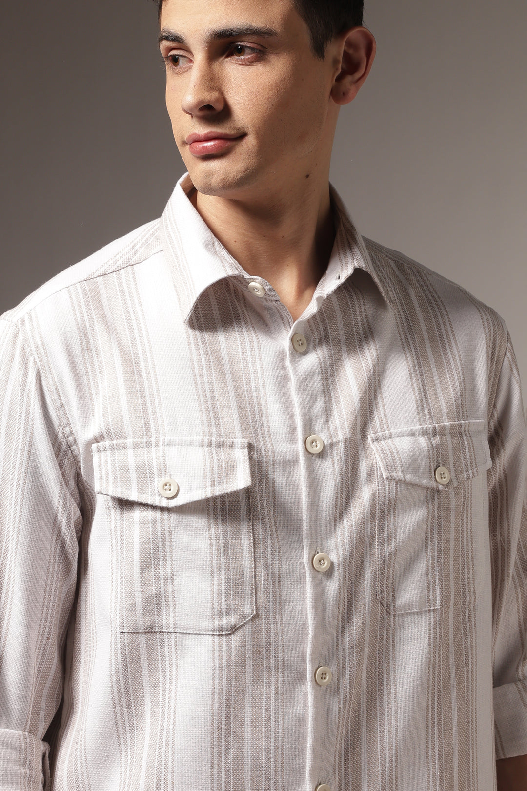 Pockets: Cream Green Streaks Shirt