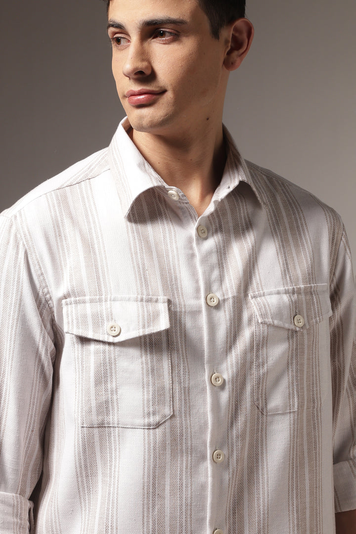 Pockets: Cream Green Streaks Shirt