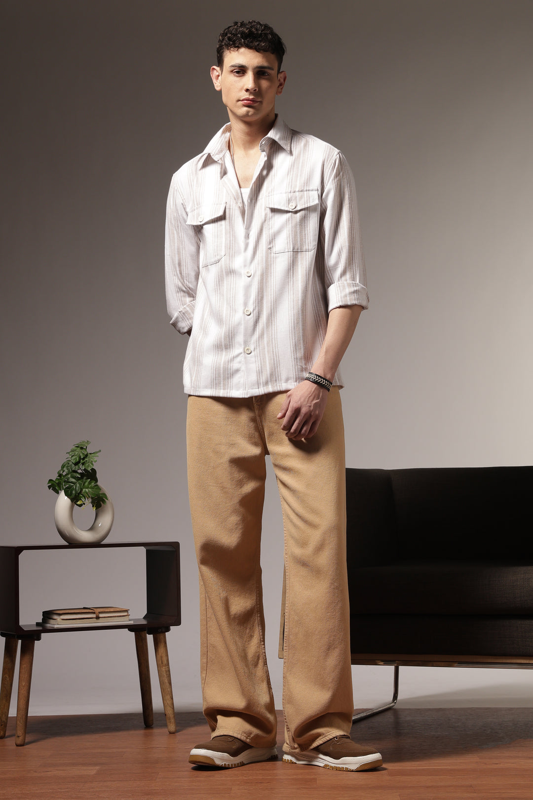 Pockets: Cream Green Streaks Shirt