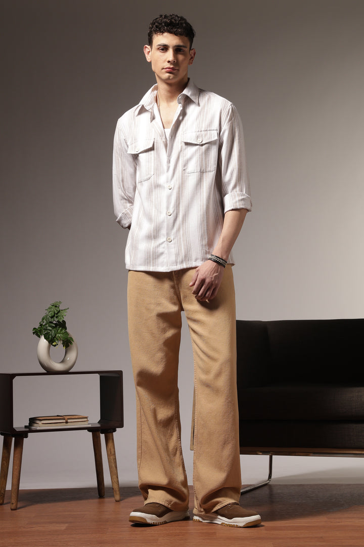 Pockets: Cream Green Streaks Shirt