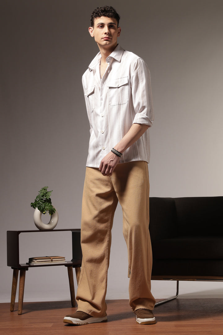 Pockets: Cream Green Streaks Shirt