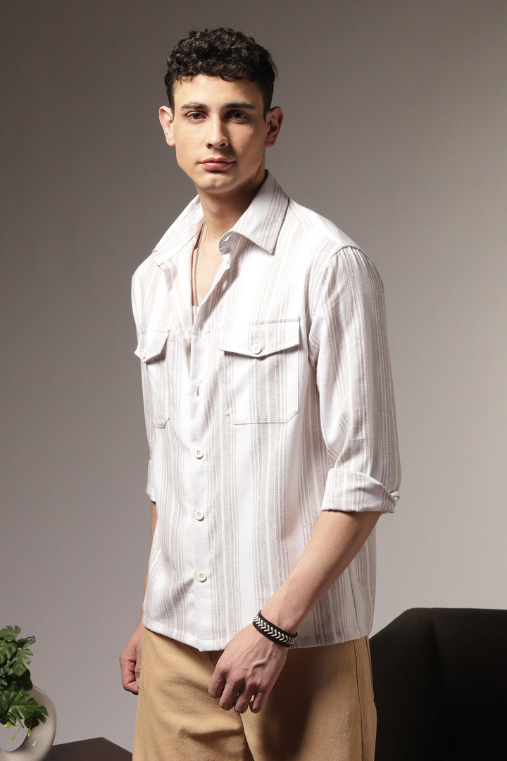 Pockets: Cream Green Streaks Shirt