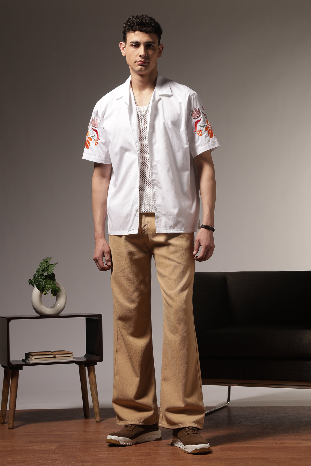 Sakura: Embroidery White Cotton Oversized Shirt