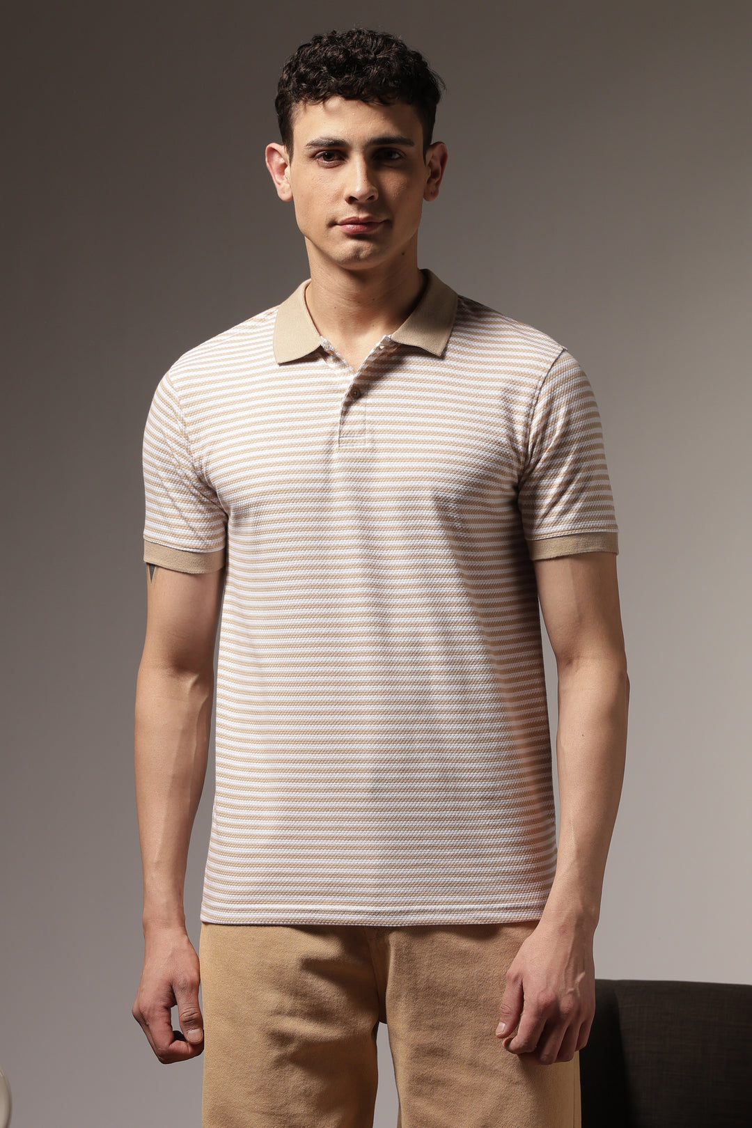 Cream Stripes Polo T-shirt