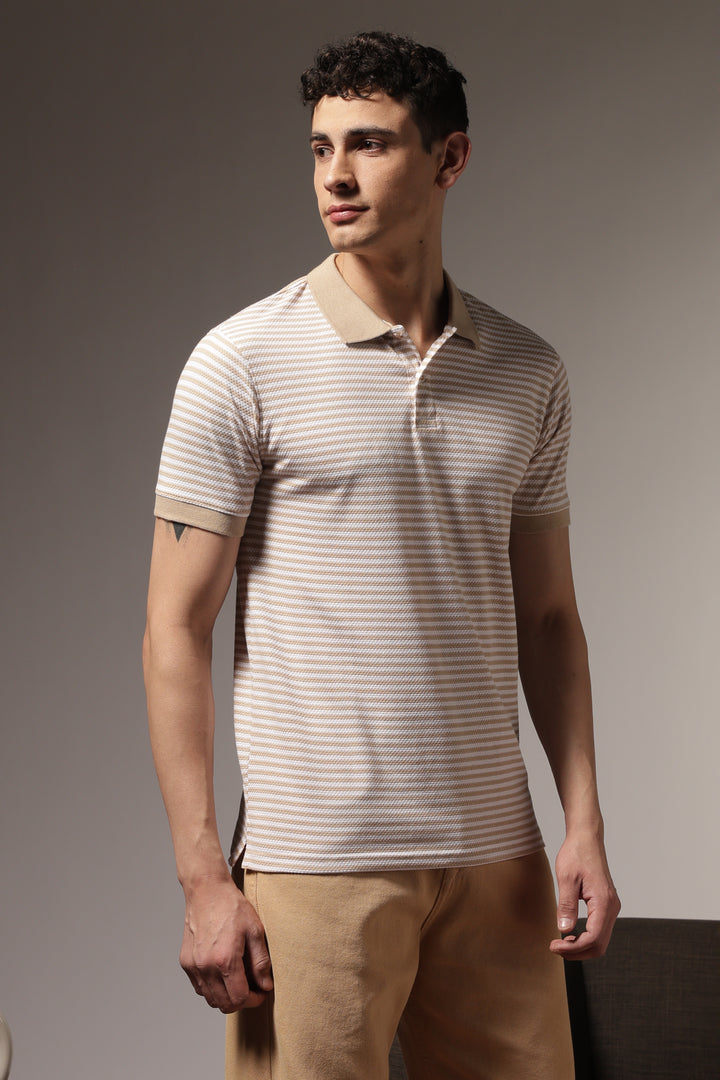 Cream Stripes Polo T-shirt