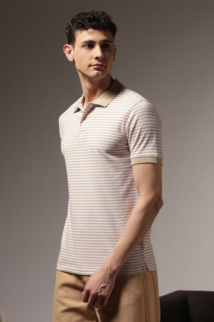Cream Stripes Polo T-shirt