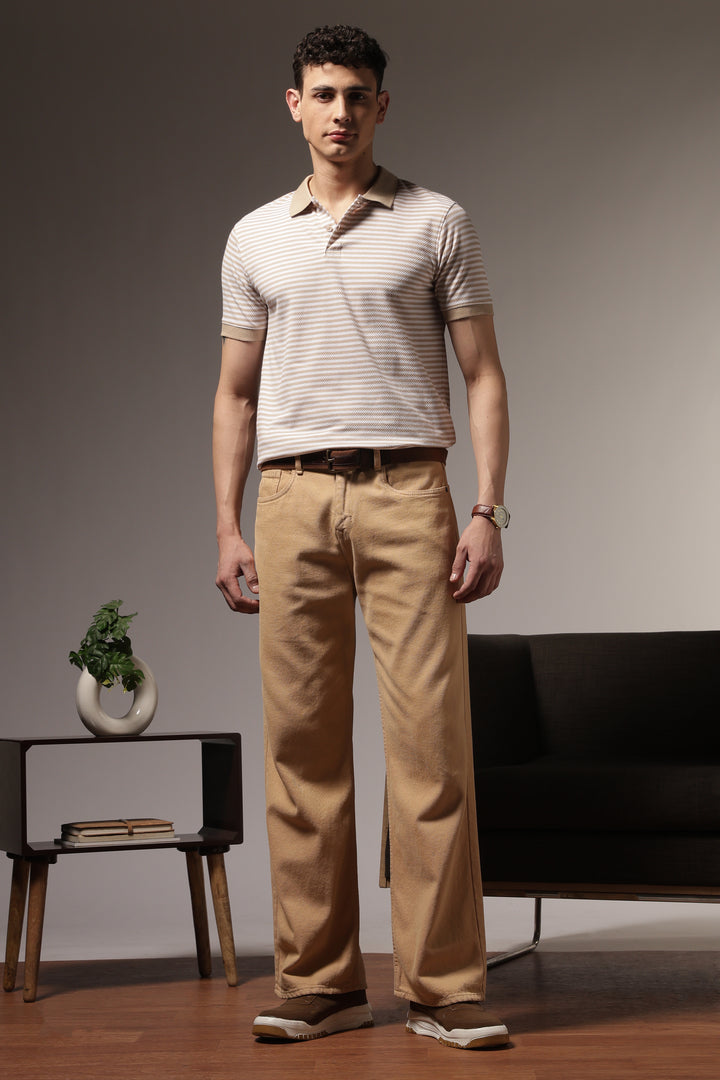 Cream Stripes Polo T-shirt