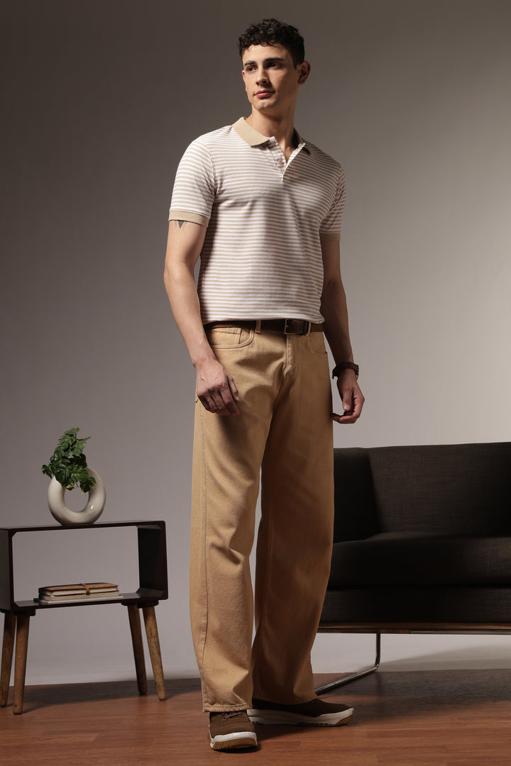 Cream Stripes Polo T-shirt