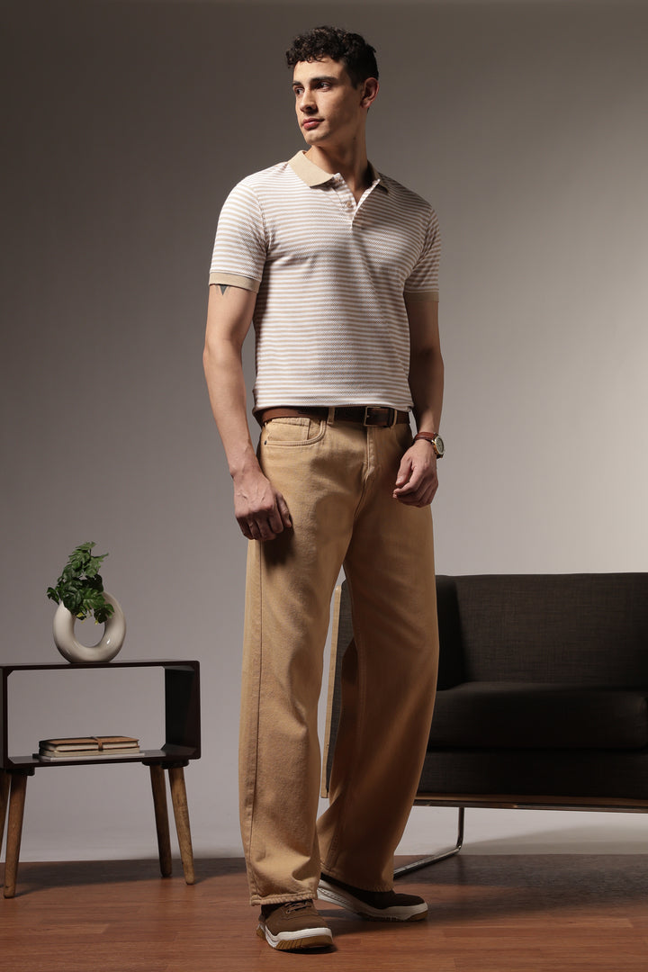 Cream Stripes Polo T-shirt