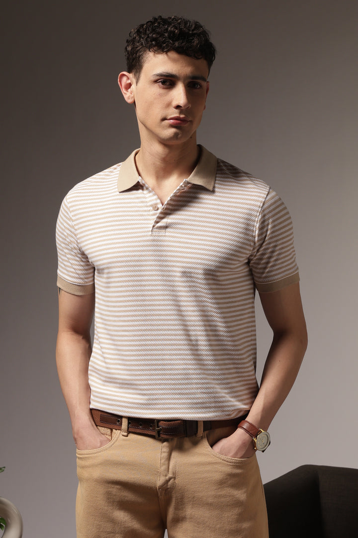 Cream Stripes Polo T-shirt