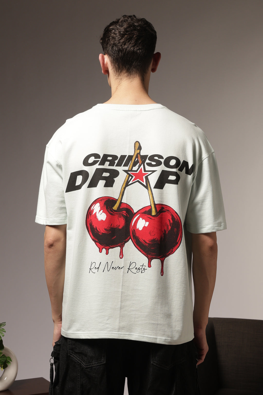 Crimson Drip: Light Blue Oversized Tshirt