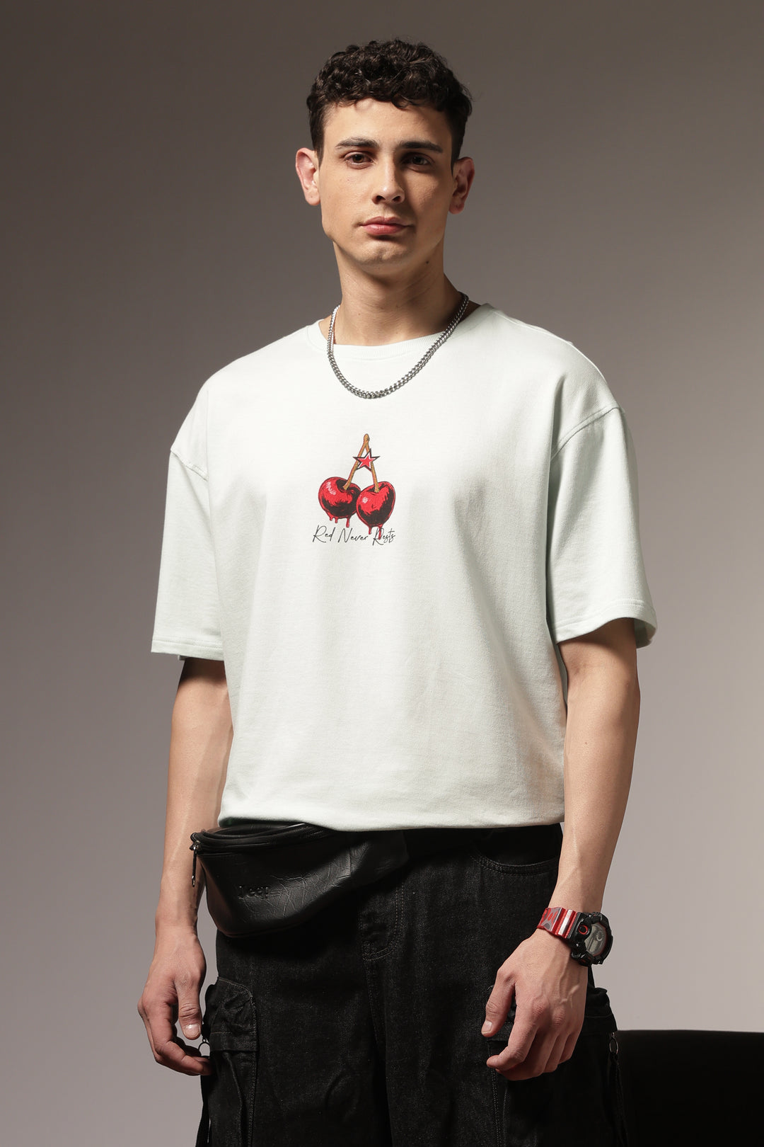 Crimson Drip: Light Blue Oversized Tshirt