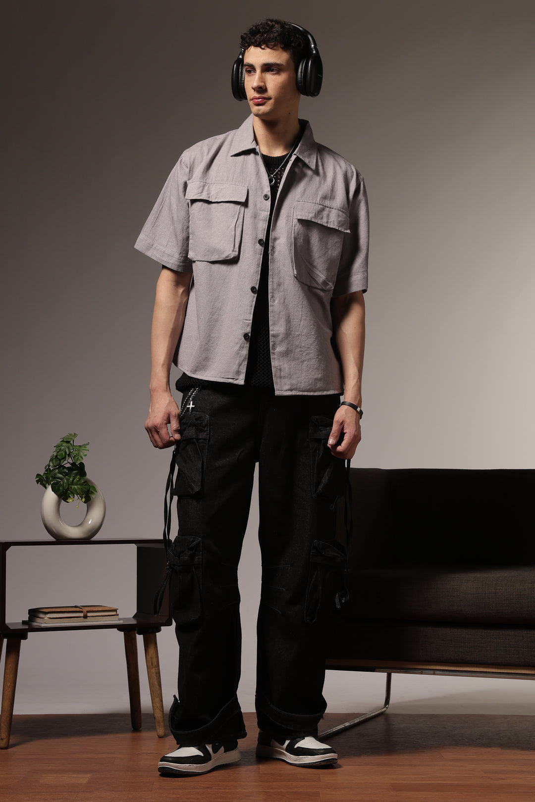 TwinFlap Grey Oversized Shirt