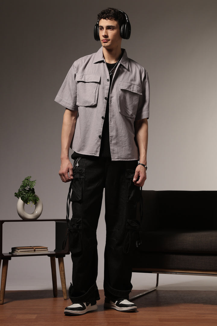 TwinFlap Grey Oversized Shirt