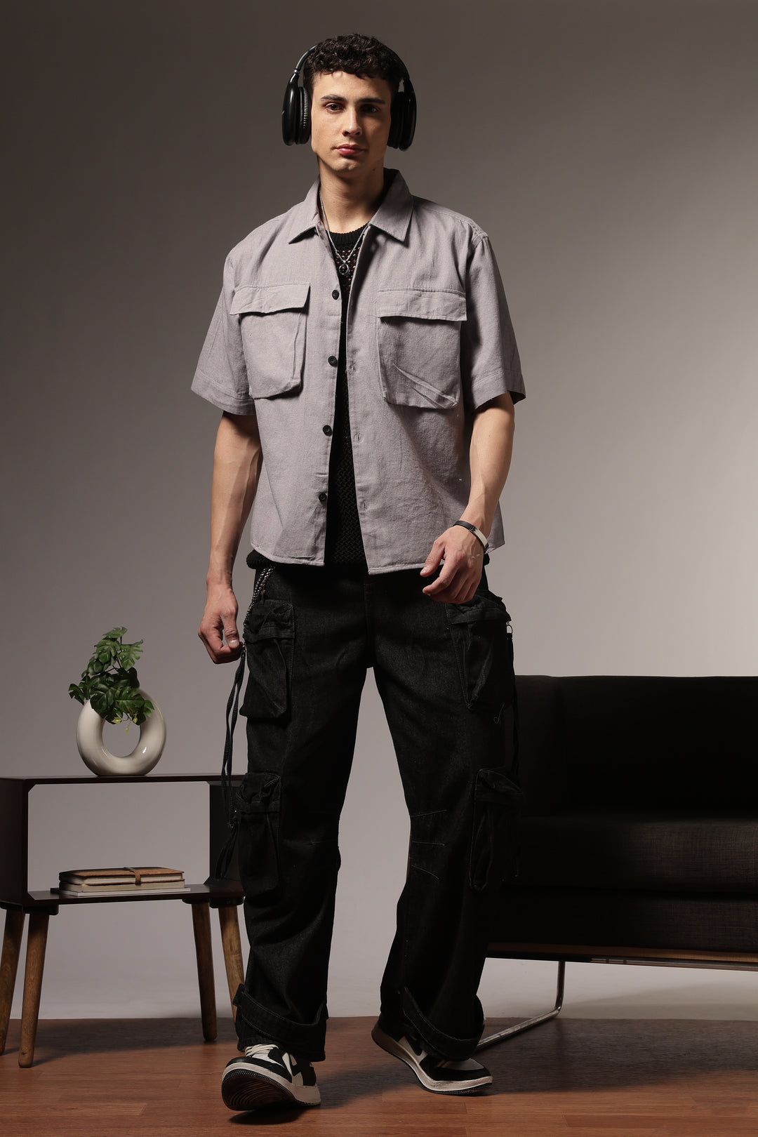 TwinFlap Grey Oversized Shirt