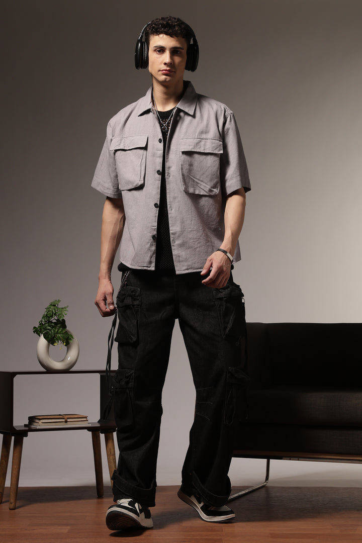 TwinFlap Grey Oversized Shirt