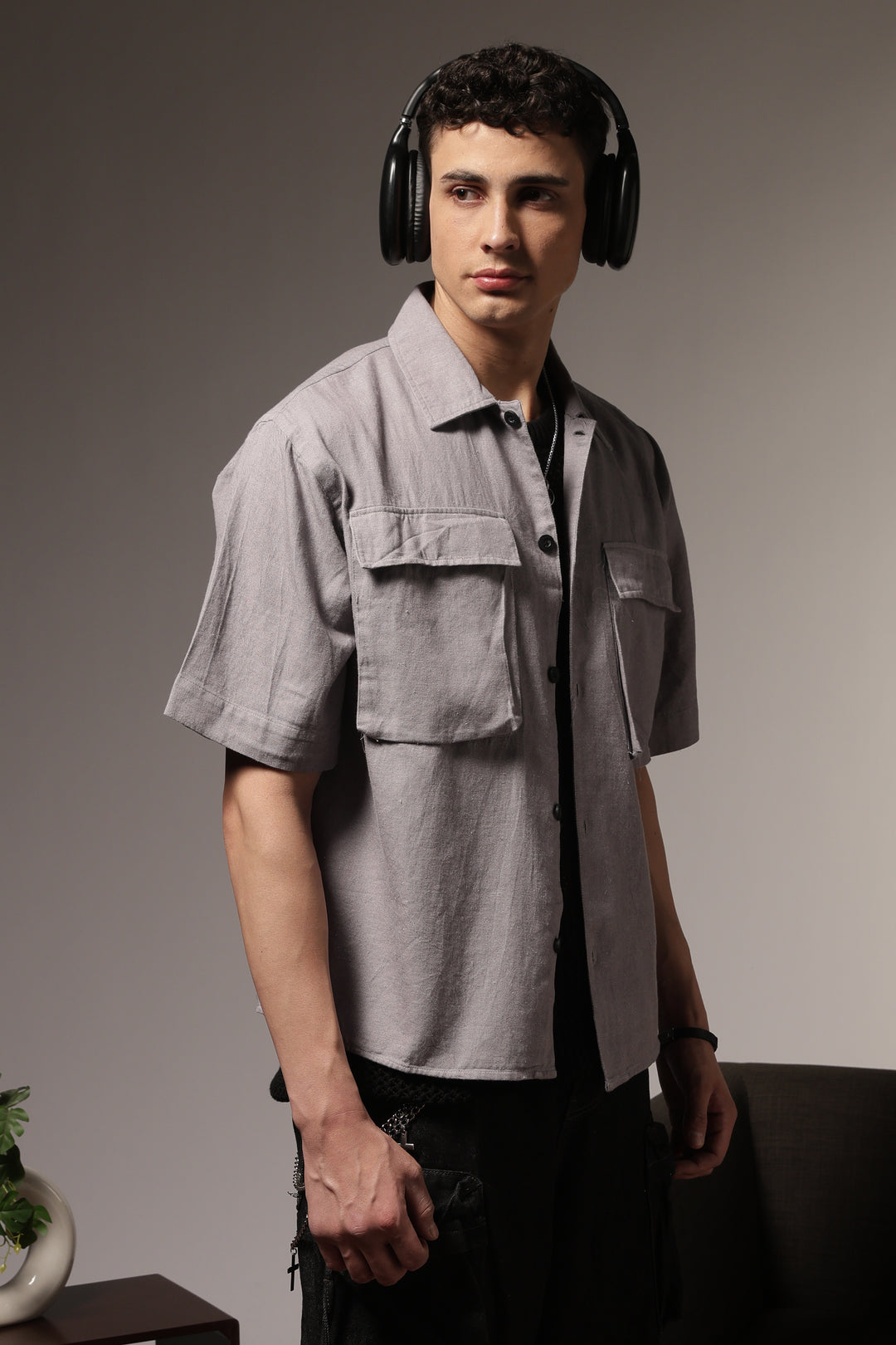 TwinFlap Grey Oversized Shirt