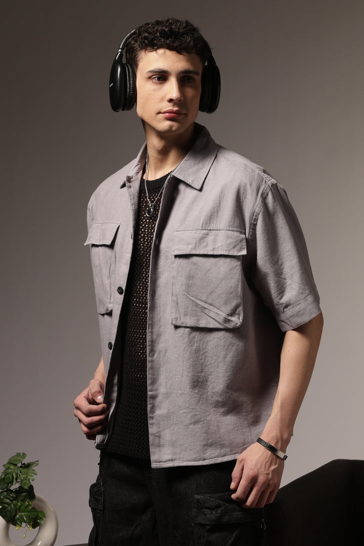 TwinFlap Grey Oversized Shirt