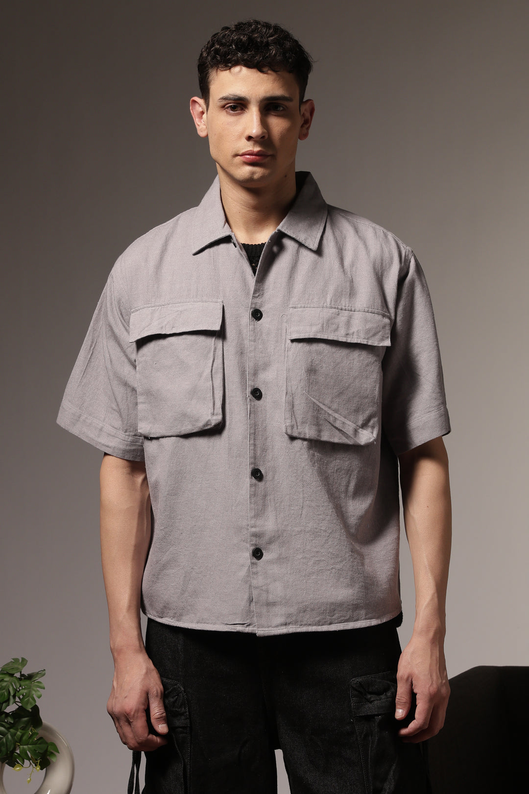 TwinFlap Grey Oversized Shirt