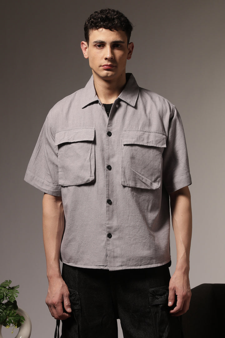TwinFlap Grey Oversized Shirt