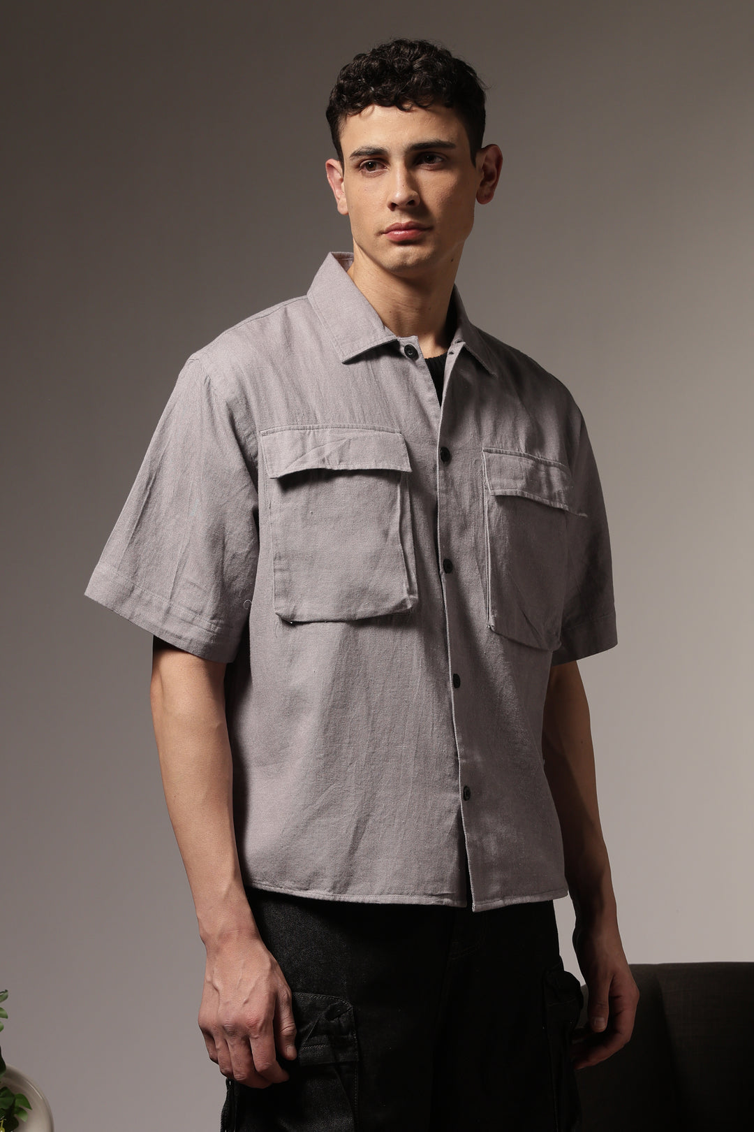 TwinFlap Grey Oversized Shirt