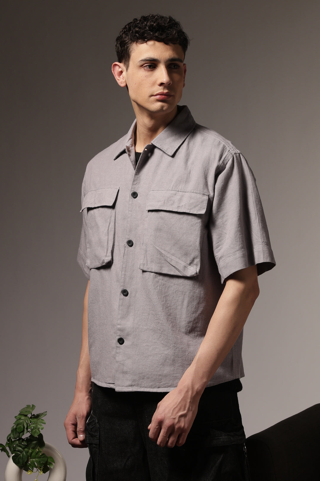 TwinFlap Grey Oversized Shirt