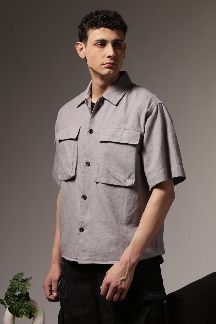 TwinFlap Grey Oversized Shirt